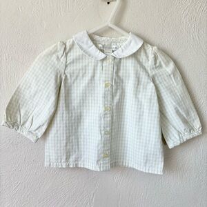 Vintage Pottery Barn Kids Sage Green Checkered Button Front Shirt